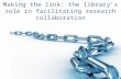 Making the link: the library’s role in facilitating research collaboration. Presented at IATUL Conferenece, 15-04-2013