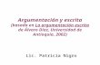 Argumentación y escrita (basada en La argumentación escrita de Álvaro Díaz, Universidad de Antioquía, 2002) Lic. Patricia Nigro.