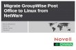 Migrate GroupWise Post Office to Linux from NetWare Morris Blackham Novell, Inc. Danita Zanre Caledonia.