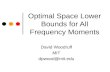 Optimal Space Lower Bounds for All Frequency Moments David Woodruff MIT dpwood@mit.edu.