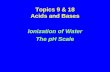 Topics 9 & 18 Acids and Bases Ionization of Water The pH Scale.