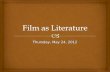 Thursday, May 24, 2012. The Purpose/Goals of the Project Identify genres of film Apply knowledge of conventions of film content and form to genres of.