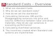 Standard Costs – Overview 1. What are standard Costs. 2. Why do we set standard costs? 3. How do we set the standards? 4. Calculating Variances: DM and.
