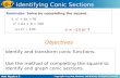 Holt Algebra 2 10-6 Identifying Conic Sections Identify and transform conic functions. Use the method of completing the square to identify and graph conic.
