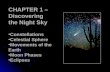 CHAPTER 1 – Discovering the Night Sky Constellations Celestial Sphere Movements of the Earth Moon Phases Eclipses.