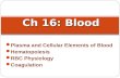 Plasma and Cellular Elements of Blood Hematopoiesis RBC Physiology Coagulation Ch 16: Blood.