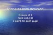 Year 10 Exam Revision Groups of 4 Pupil A,B,C,D 1 point for each pupil.