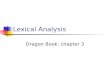Lexical Analysis Dragon Book: chapter 3. Compiler structure Lexical analyzer Syntax analyzer Semantic analyzer Intermediate code generator Code optimizer.