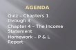 Quiz – Chapters 1 through 3 Chapter 4 – The Income Statement Homework – P & L Report.
