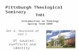 Set 4: Doctrine of God 1 OT sources: conflicts and identity TH01 Introduction to Theology Spring Term 2009 Pittsburgh Theological Seminary.