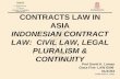 CONTRACTS LAW IN ASIA INDONESIAN CONTRACT LAW: CIVIL LAW, LEGAL PLURALISM & CONTINUITY Prof David K. Linnan Class Five- LAW E506 01/21/04.