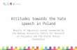 Attitudes towards the hate speech in Poland Results of empirical survey conducted by the Warsaw University Centre for Research on Prejudice and the Stefan.
