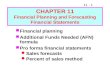 11 - 1 CHAPTER 11 Financial Planning and Forecasting Financial Statements Financial planning Additional Funds Needed (AFN) formula Pro forma financial.