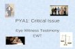 PYA1: Critical Issue Eye Witness Testimony EWT. Eye Witness Testimony EWT The statements provided by witnesses of a crime or situation which help to establish.