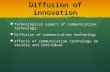 Diffusion of innovation Technological aspect of communication technology Technological aspect of communication technology Diffusion of communication technology.