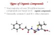 1 Types of Organic Compounds organic compounds.Vast majority of over 20 million known compounds are based on C: organic compounds. Generally contain C.