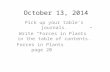 October 13, 2014 Pick up your table’s journals. Write “Forces in Plants” in the table of contents. Forces in Plants page 20.