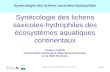 Synécologie des lichens saxicoles-hydrophiles 1/14 Colloque de phytosociologie de Brest, Novembre 2010 Synécologie des lichens saxicoles-hydrophiles des.