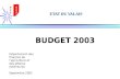Département des finances de lagriculture et des affaires extérieures Septembre 2002 ETAT DU VALAIS BUDGET 2003.
