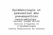 Epidémiologie et prévention des pneumopathies nosocomiales Docteur Joseph HAJJAR Service dhygiène et dépidémiologie Centre hospitalier de Valence.