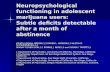Neuropsychological functioning in adolescent marijuana users: Subtle deficits detectable after a month of abstinence KRISTA LISDAHL MEDINA,1,2 KAREN L.