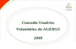 Consulta Usuários Voluntários da AGERGS 2009. Foram encaminhados questionários a 4.685 Usuários Voluntários.