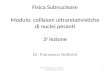 Fisica Subnucleare Modulo: collisioni ultrarelativistiche di nuclei pesanti 3 a lezione Dr. Francesco Noferini 1 Fisica subnucleare - F. Noferini Martedì
