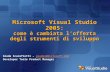 Microsoft Visual Studio 2005: come è cambiata lofferta degli strumenti di sviluppo Giada Scarafiotti – giadas@microsoft.comgiadas@microsoft.com Developer.