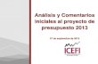 Icefi análisis y comentarios iniciales al proyecto de presupuesto 2013