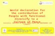 World declaration for the contribution of People with functional diversity to a Culture of Peace