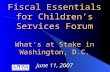 Fiscal Essentials for Children’s Services Forum What’s at Stake in Washington, D.C. June 11, 2007.