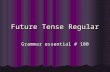 Future Tense Regular Grammar essential # 100. Future Tense Regular When using this you are saying “will+verb” When using this you are saying “will+verb”