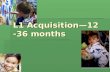 L1 Acquisition—12 - 36 months. Stages of First Language Acquisition—12 months on  Holophrastic stage — 12-24 months  idiomorphs  mutual exclusivity.