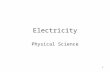 1 Electricity Physical Science. 2 Electricity Objectives 1.Describe how electric charge exert forces on each other. 2.Compare the strengths of electric.