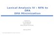 Lexical Analysis IV : NFA to DFA DFA Minimization Lecture 5 CS 4318/5331 Apan Qasem Texas State University Spring 2015 *some slides adopted from Cooper.