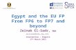 Egypt and the EU FP From FP6 to FP7 and beyond Zeinab El-Sadr, MBA zelsadr@rdi.eg.net Constantine – Algeria 17 th March 2013.