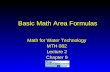 Basic Math Area Formulas Math for Water Technology MTH 082 Lecture 2 Chapter 9 Math for Water Technology MTH 082 Lecture 2 Chapter 9.