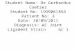 Student Name: Dr Gerhardus Coetzer Student No: 1999061854 Patient No: 3 Date: 10/09/2011 Diagnosis: AC Joint Ligament Strain Gr 1.
