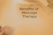 Benefits of Massage Therapy. What is Massage Therapy? Massage is a system of movement of the body’s soft tissue. It may include, but is not limited to,