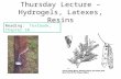Thursday Lecture – Hydrogels, Latexes, Resins Reading: Textbook, Chapter 10.