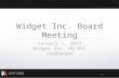 Widget Inc. Board Meeting January 1, 2013 Widget Inc. HQ NYC Confidential 1.