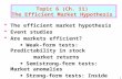1 Topic 6 (Ch. 11) The Efficient Market Hypothesis  The efficient market hypothesis  Event studies  Are markets efficient?  Weak-form tests: Predictability.