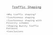 Traffic Shaping Why traffic shaping? Isochronous shaping Isochronous shaping with Priority schemes Shaping Bursty Traffic Patterns Conclusions.