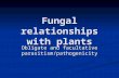 Fungal relationships with plants Obligate and facultative parasitism/pathogenicity.