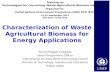 UNEP Characterization of Waste Agricultural Biomass for Energy Applications Training on Technologies for Converting Waste Agricultural Biomass into Energy.