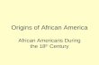 Origins of African America African Americans During the 18 th Century.