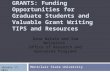GRANTS: Funding Opportunities for Graduate Students and Valuable Grant Writing TIPS and Resources Montclair State University January 17, 2015 Dana Natale.