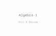 Algebra 1 Unit 4 Review. Algebra 1 – Unit 4 mid-unit Review 1) x y 5 5 -5 A B C D.