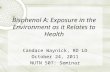 Bisphenol A: Exposure in the Environment as it Relates to Health Candace Waynick, RD LD October 24, 2011 NUTN 507: Seminar.