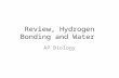 Review, Hydrogen Bonding and Water AP Biology. Biology, Sixth Edition Chapter 2, Atoms and Molecules Ionic Bonds electrons are donated by one atom to.